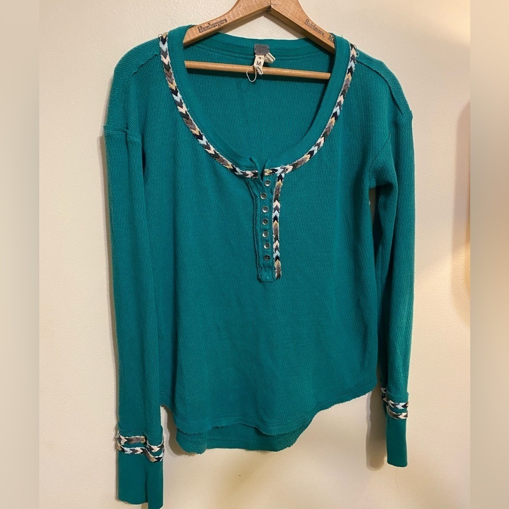 Free People|| Rainbow Thermal Long Sleeve W/ Embroidery. Worn Once, Gre… - Picture 5 of 11